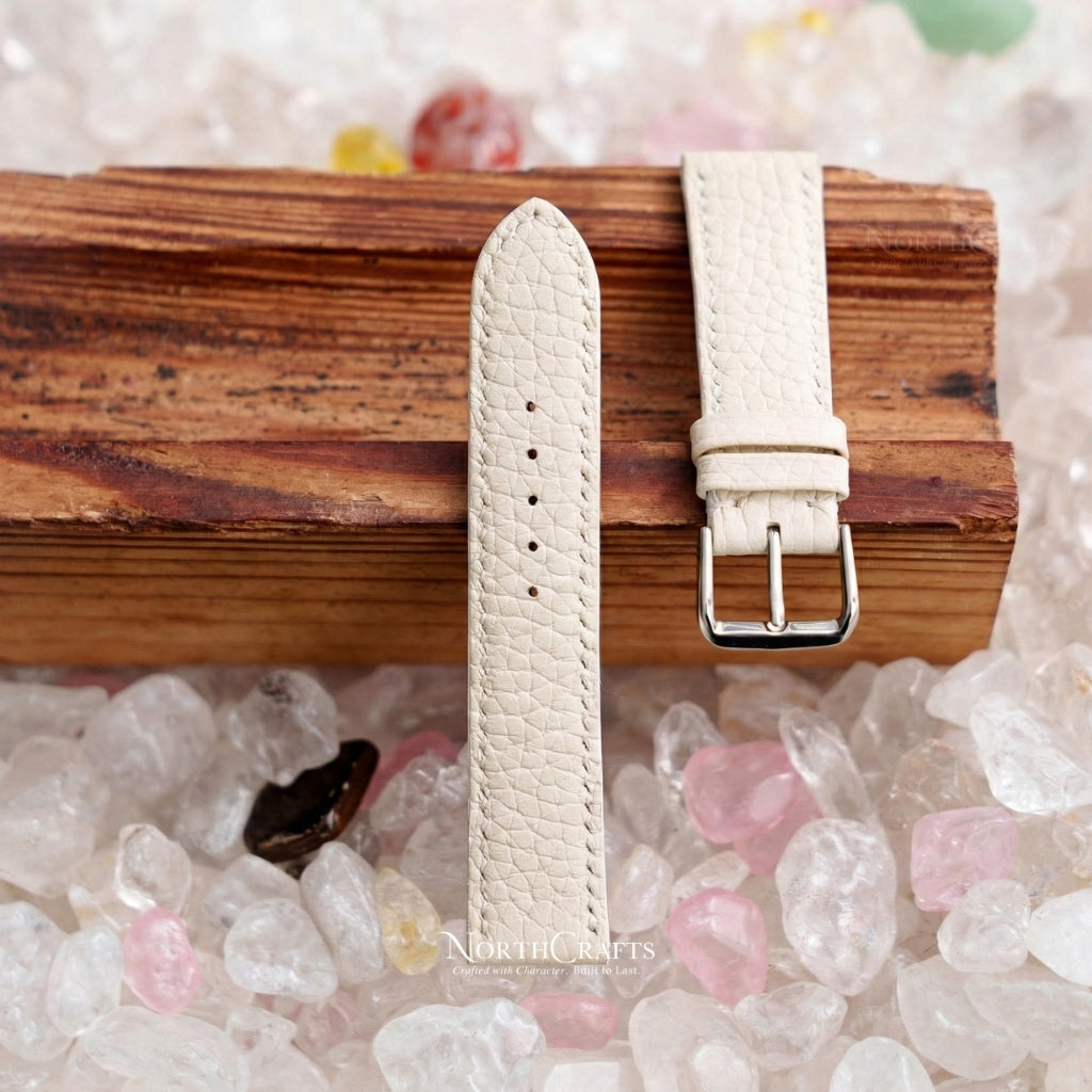 White Leather Watch Strap for Women (8mm–14mm) – Personalized Handmade – NorthCrafts | NorthCrafts