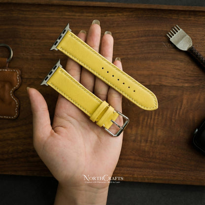 Yellow Leather iWatch Band (38mm–49mm) for Apple Watch Series SE2, 11, 10, 9, 8 & 7 – Personalized Handmade – NorthCrafts | NorthCrafts