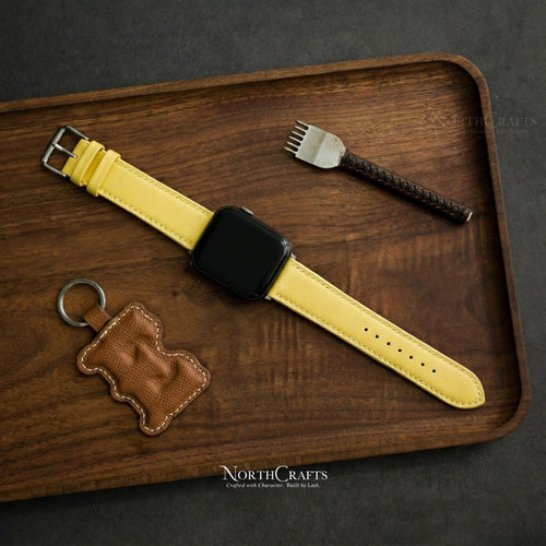 Yellow Leather iWatch Band (38mm–49mm) for Apple Watch Series SE2, 11, 10, 9, 8 & 7 – Personalized Handmade – NorthCrafts | NorthCrafts