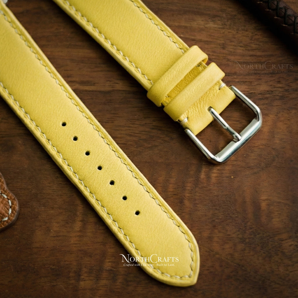 Yellow Leather iWatch Band (38mm–49mm) for Apple Watch Series SE2, 11, 10, 9, 8 & 7 – Personalized Handmade – NorthCrafts | NorthCrafts