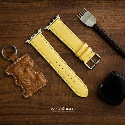 Yellow Leather iWatch Band (38mm–49mm) for Apple Watch Series SE2, 11, 10, 9, 8 & 7 – Personalized Handmade – NorthCrafts | NorthCrafts