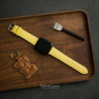 Yellow Leather iWatch Band (38mm–49mm) for Apple Watch Series SE2, 11, 10, 9, 8 & 7 – Personalized Handmade – NorthCrafts | NorthCrafts