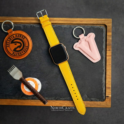 Yellow Leather iWatch Band (38mm–49mm) – Personalized Handmade – NorthCrafts | NorthCrafts