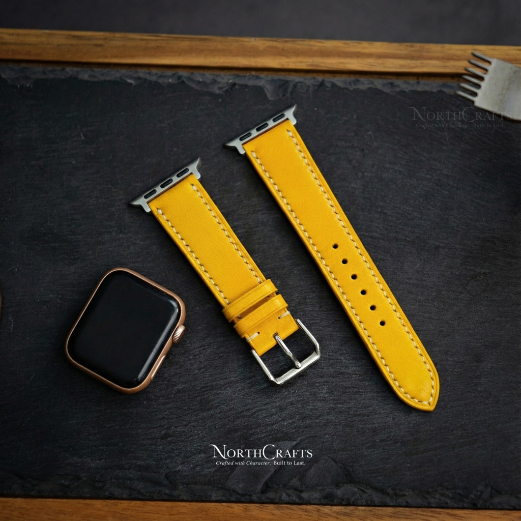 Yellow Leather iWatch Band (38mm–49mm) – Personalized Handmade – NorthCrafts | NorthCrafts