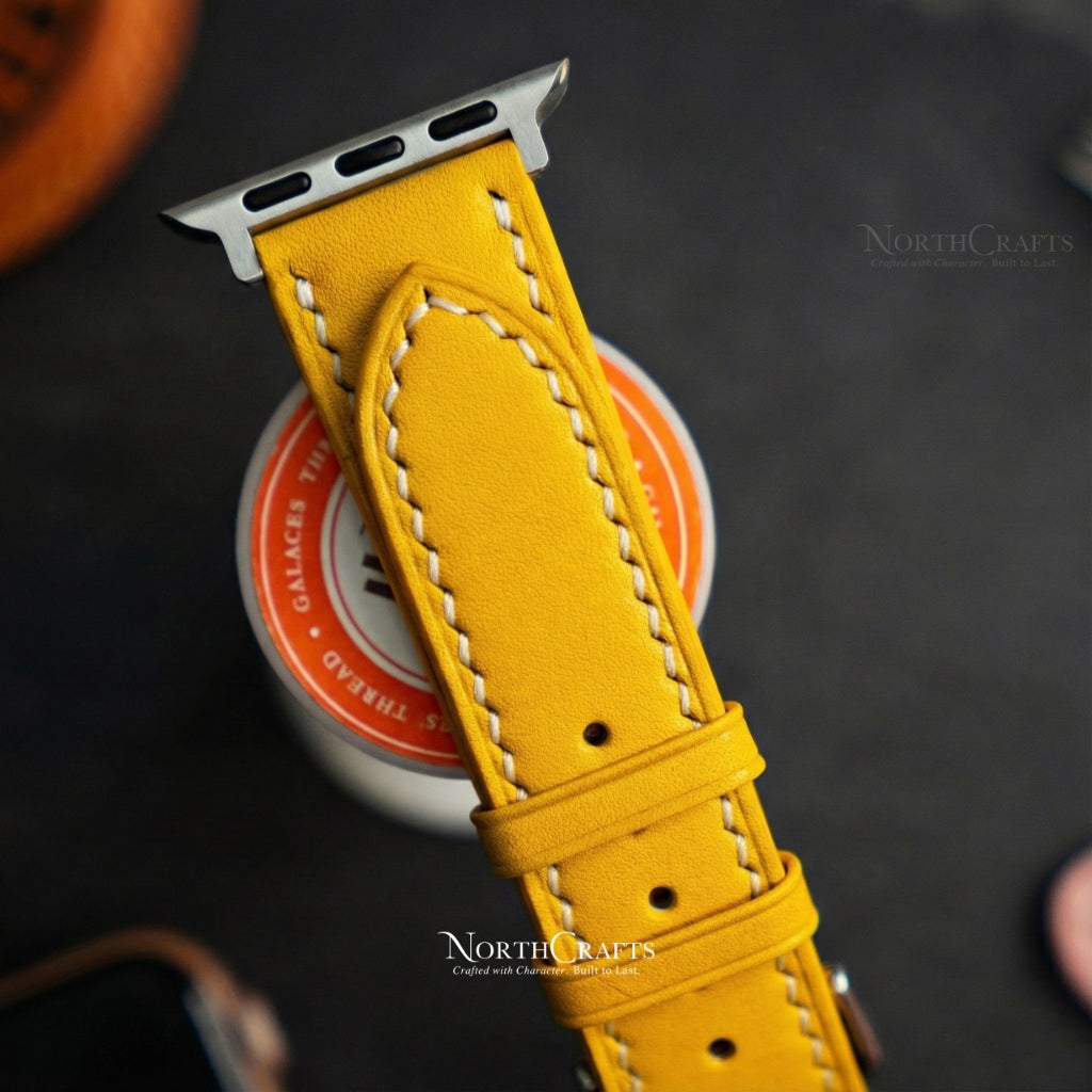 Yellow Leather iWatch Band (38mm–49mm) – Personalized Handmade – NorthCrafts | NorthCrafts