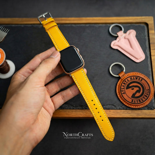 Yellow Leather iWatch Band (38mm–49mm) – Personalized Handmade – NorthCrafts | NorthCrafts