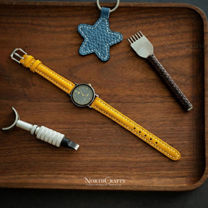 Yellow Leather Watch Strap for Women (8mm–14mm) – Personalized Handmade – NorthCrafts | NorthCrafts