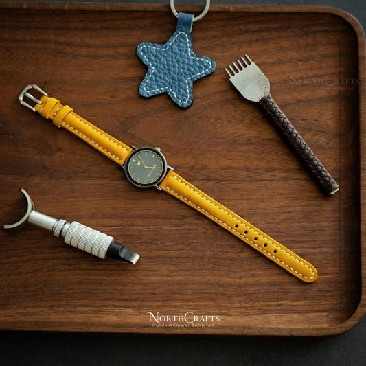 Yellow Leather Watch Strap for Women (8mm–14mm) – Personalized Handmade – NorthCrafts | NorthCrafts