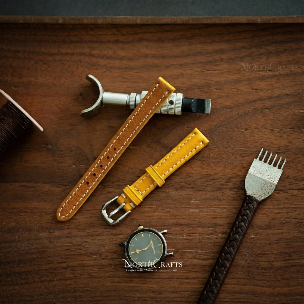 Yellow Leather Watch Strap for Women (8mm–14mm) – Personalized Handmade – NorthCrafts | NorthCrafts