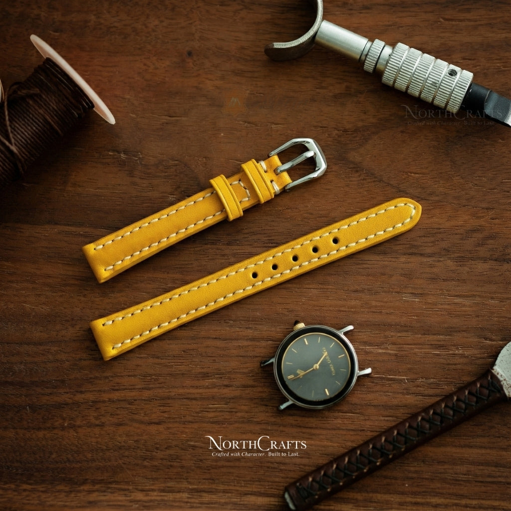 Yellow Leather Watch Strap for Women (8mm–14mm) – Personalized Handmade – NorthCrafts | NorthCrafts