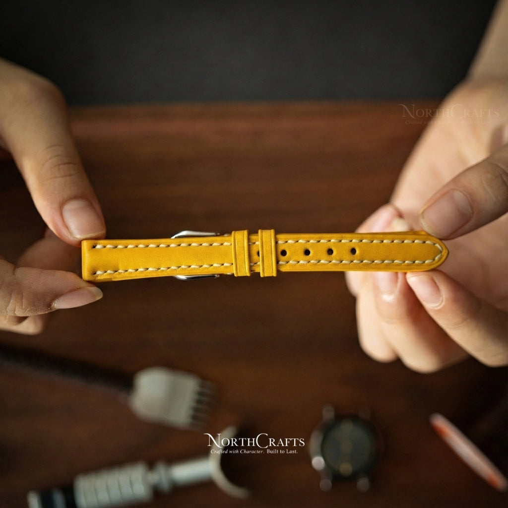 Yellow Leather Watch Strap for Women (8mm–14mm) – Personalized Handmade – NorthCrafts | NorthCrafts