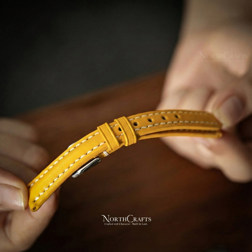 Yellow Leather Watch Strap for Women (8mm–14mm) – Personalized Handmade – NorthCrafts | NorthCrafts