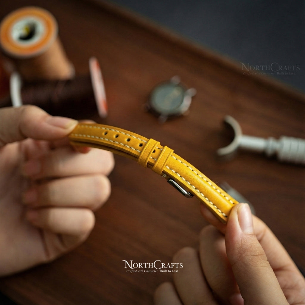 Yellow Leather Watch Strap for Women (8mm–14mm) – Personalized Handmade – NorthCrafts | NorthCrafts